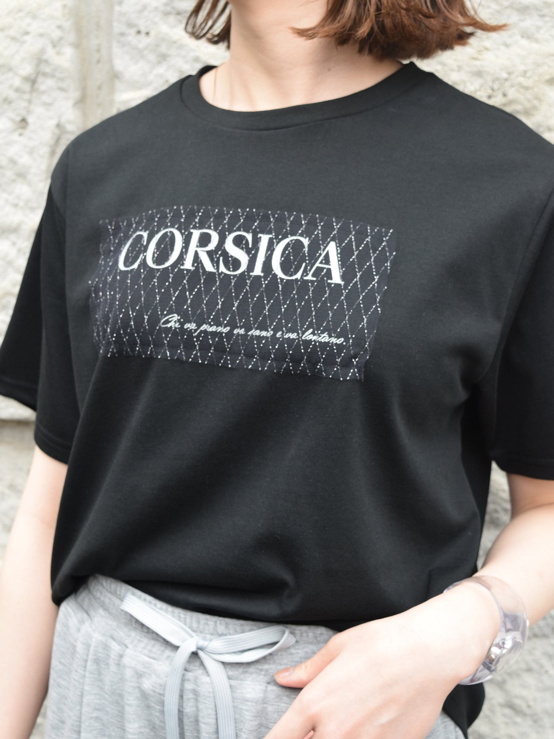 ラメチュール重ねロゴプリントTシャツ