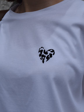 レオパード柄ハート フロッキープリントTシャツ