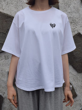 レオパード柄ハート フロッキープリントTシャツ