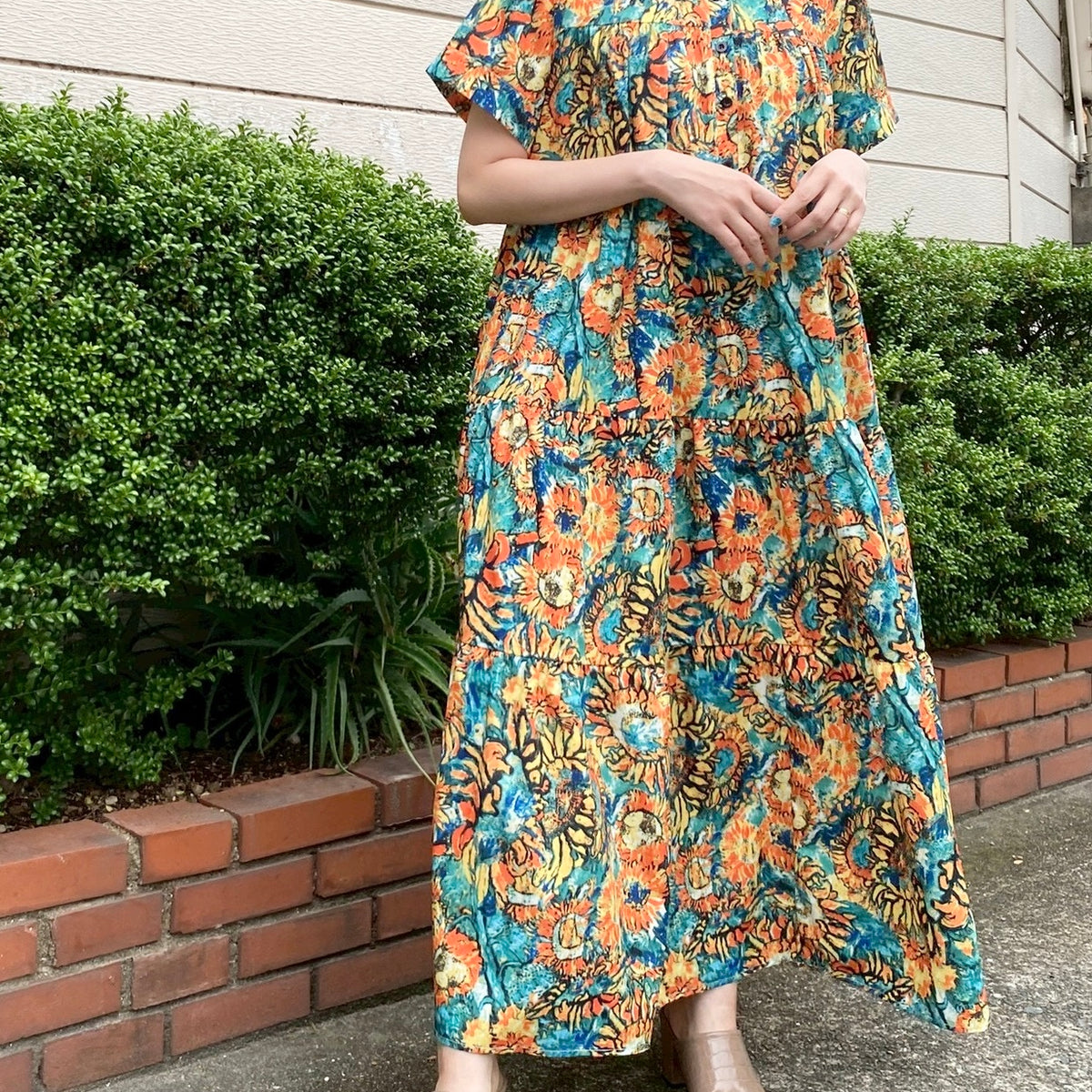 PaulineBleu (ポリーヌブロー)フラワー柄プリント半袖ティアード