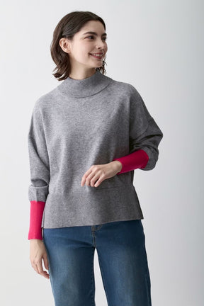 配色袖ニットプルオーバー