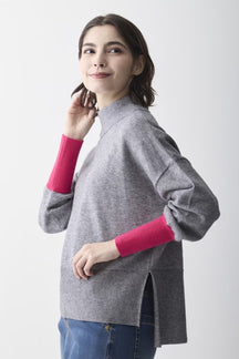 配色袖ニットプルオーバー