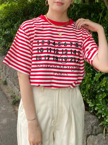 Accountナンバー×ボーダーTシャツ