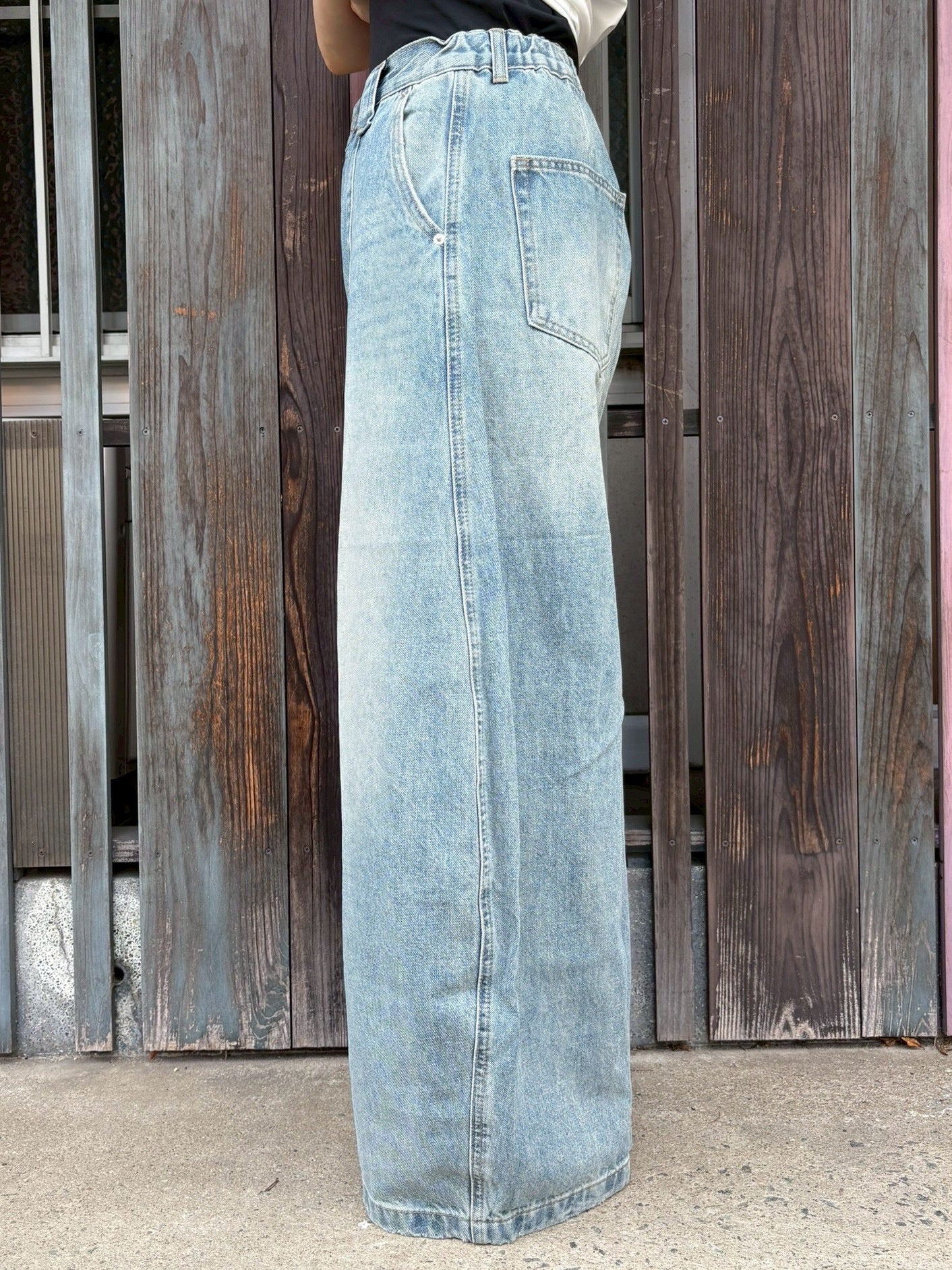 切替コクーンワイドデニムパンツ