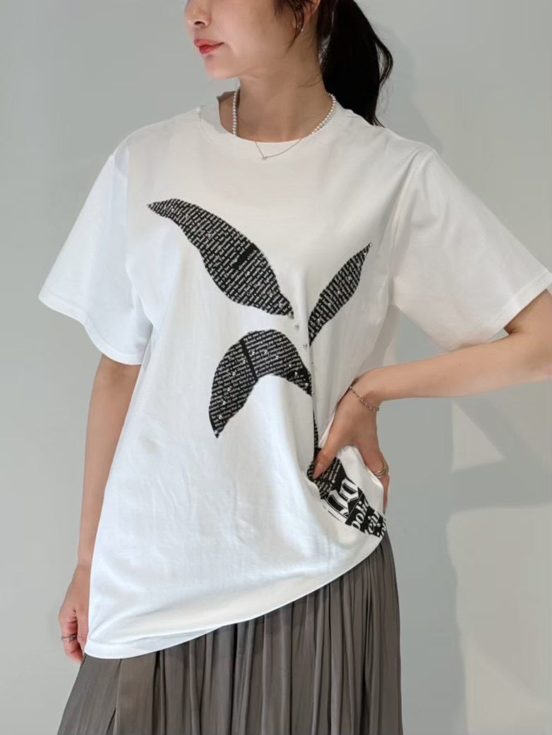 ◎テキストロゴパール付き半袖トップス