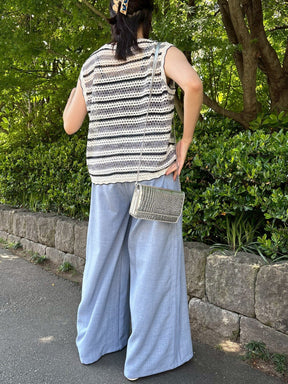 ボーダーノースリーブニット