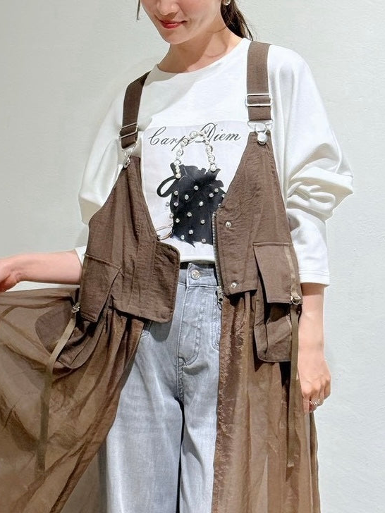 バッグプリントパール長袖TOPS