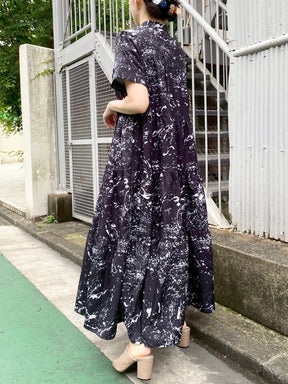ペイント柄プリント半袖ティアードワンピース