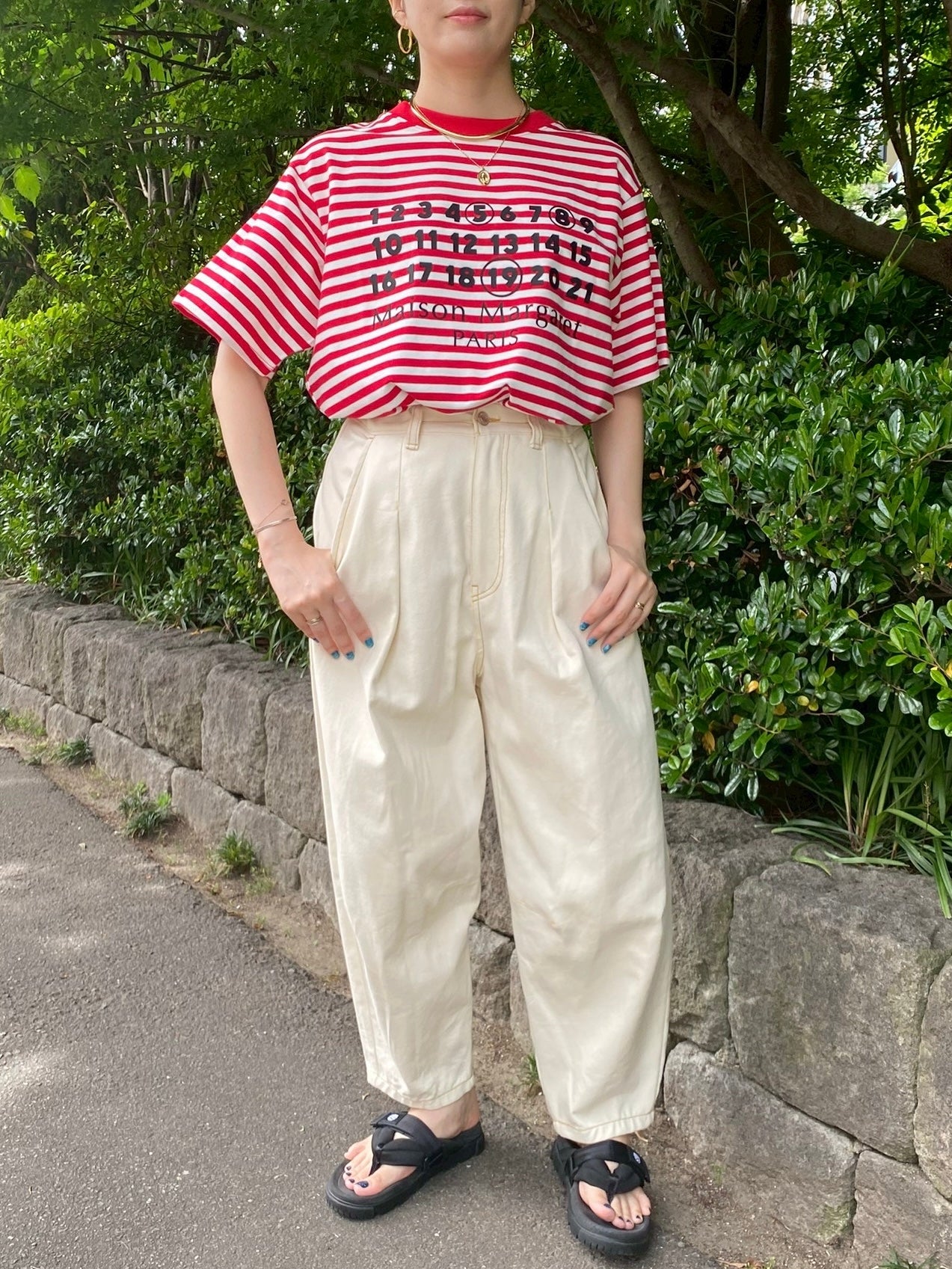 Accountナンバー×ボーダーTシャツ