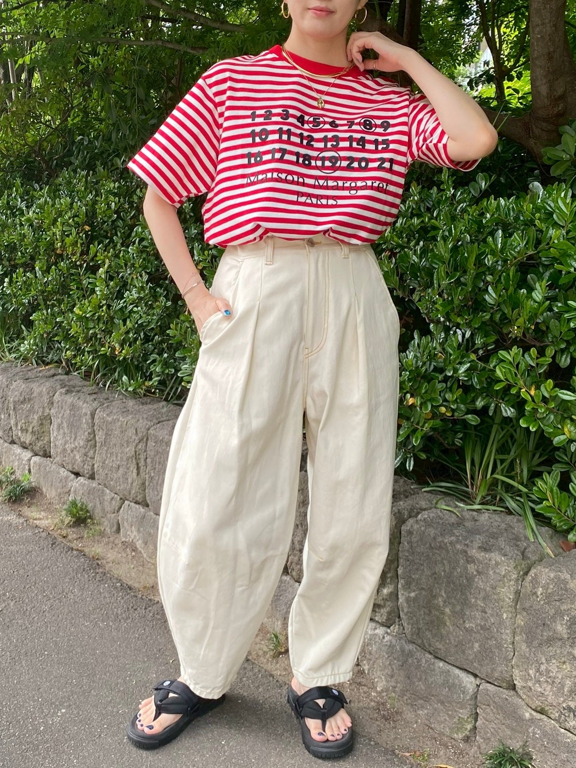 Accountナンバー×ボーダーTシャツ