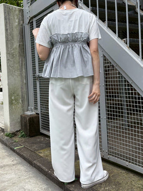 麻タッチ前後配色タックカーブパンツ