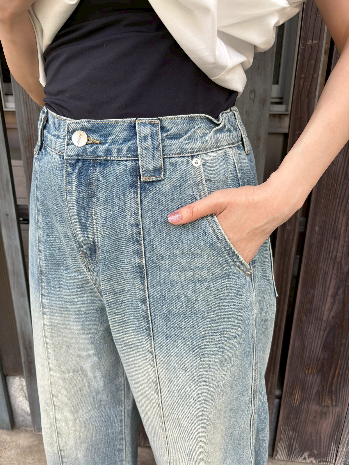 切替コクーンワイドデニムパンツ