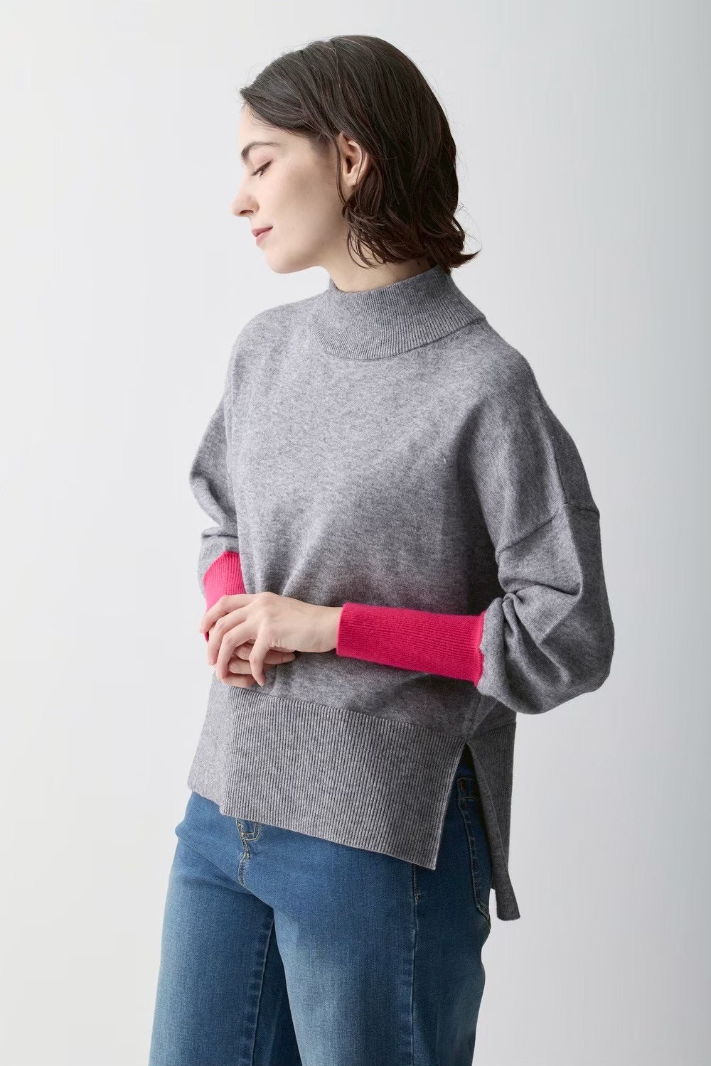 配色袖ニットプルオーバー