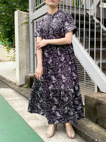 ペイズリー柄プリント半袖ティアードワンピース