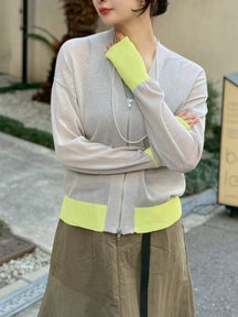 接触冷感バイカラーニットカーディガン
