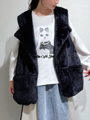 犬プリントパール付長袖TOPS