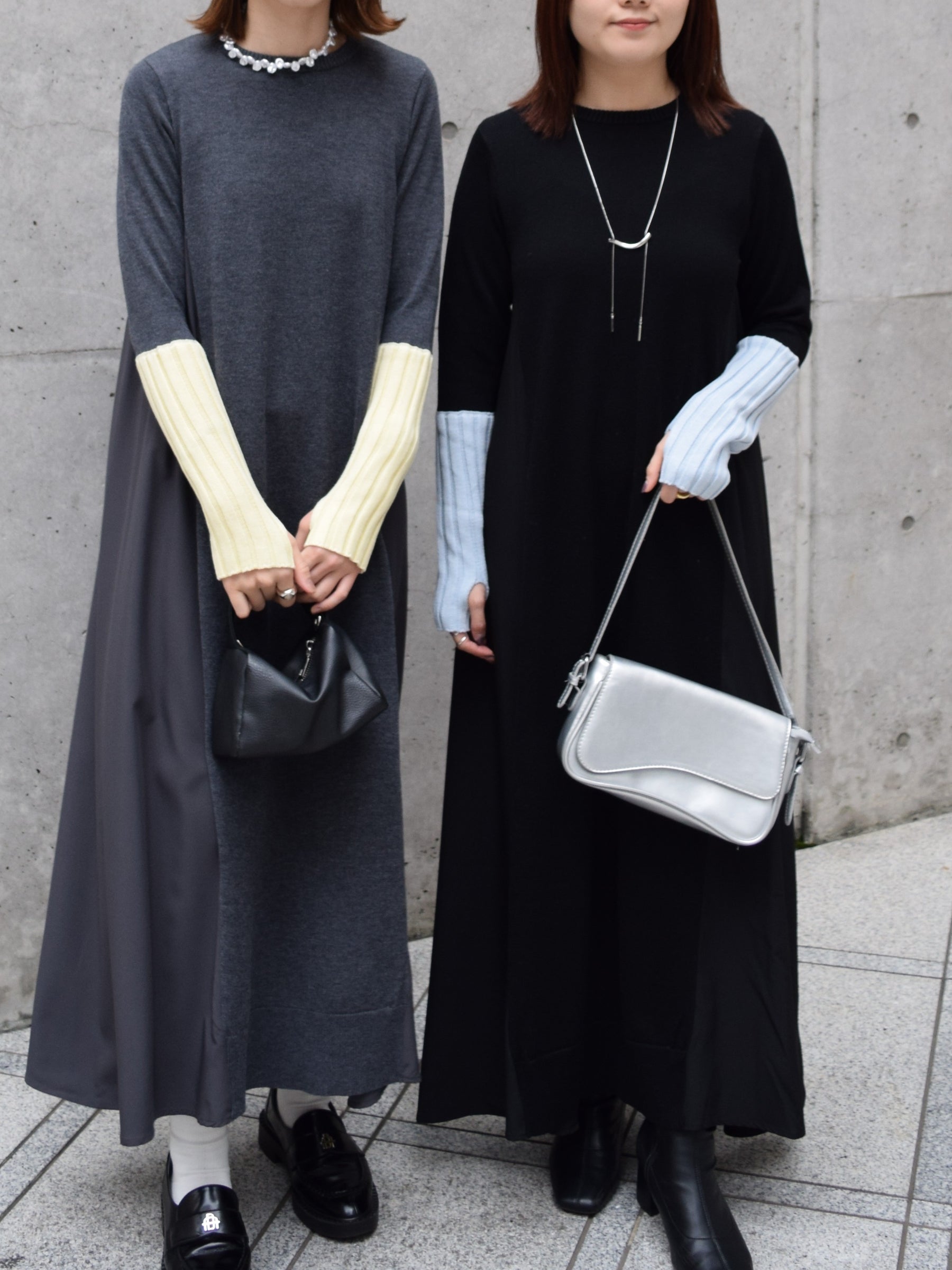 アームウォーマーライク布帛ドッキングワンピース