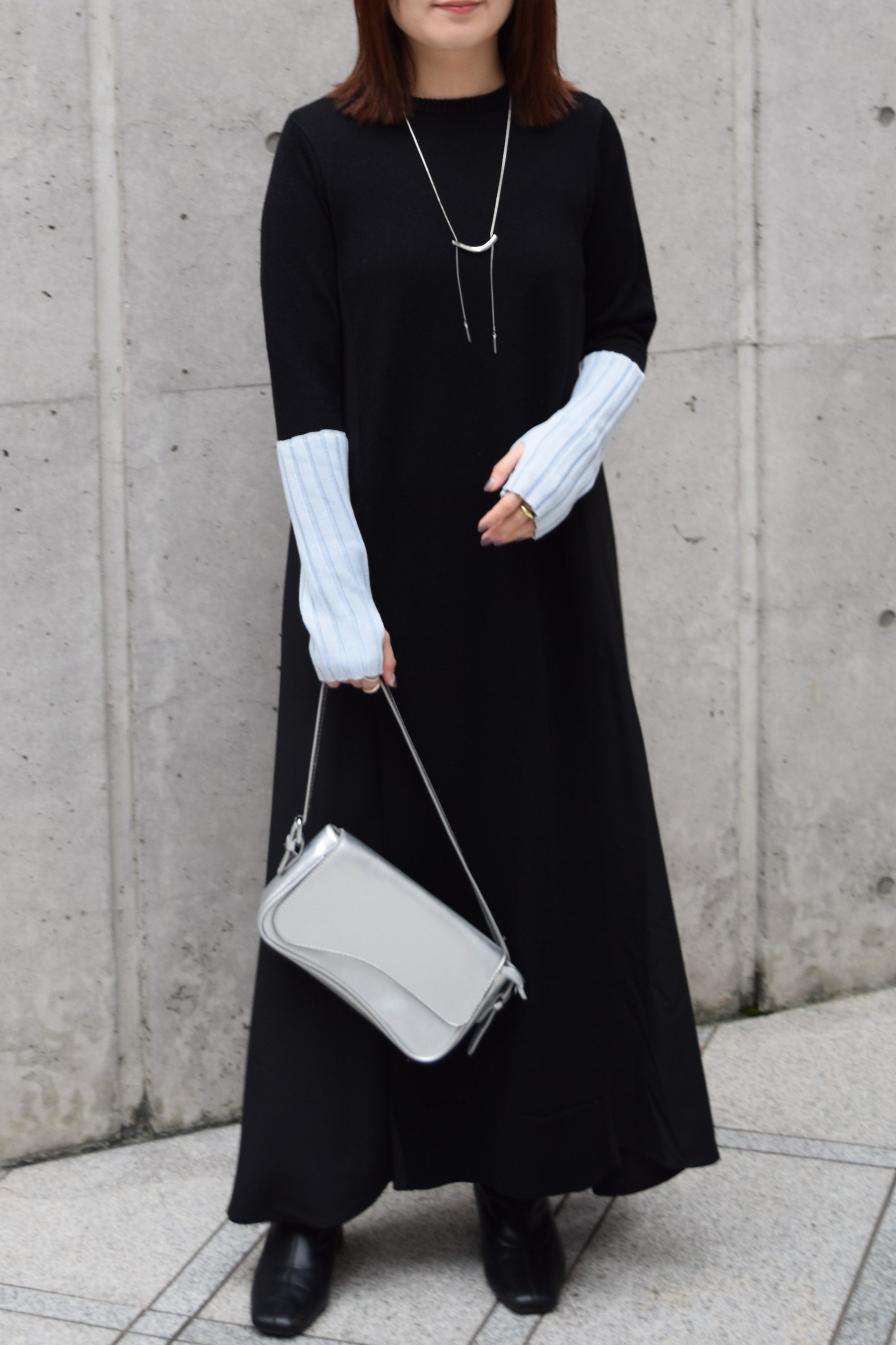 アームウォーマーライク布帛ドッキングワンピース