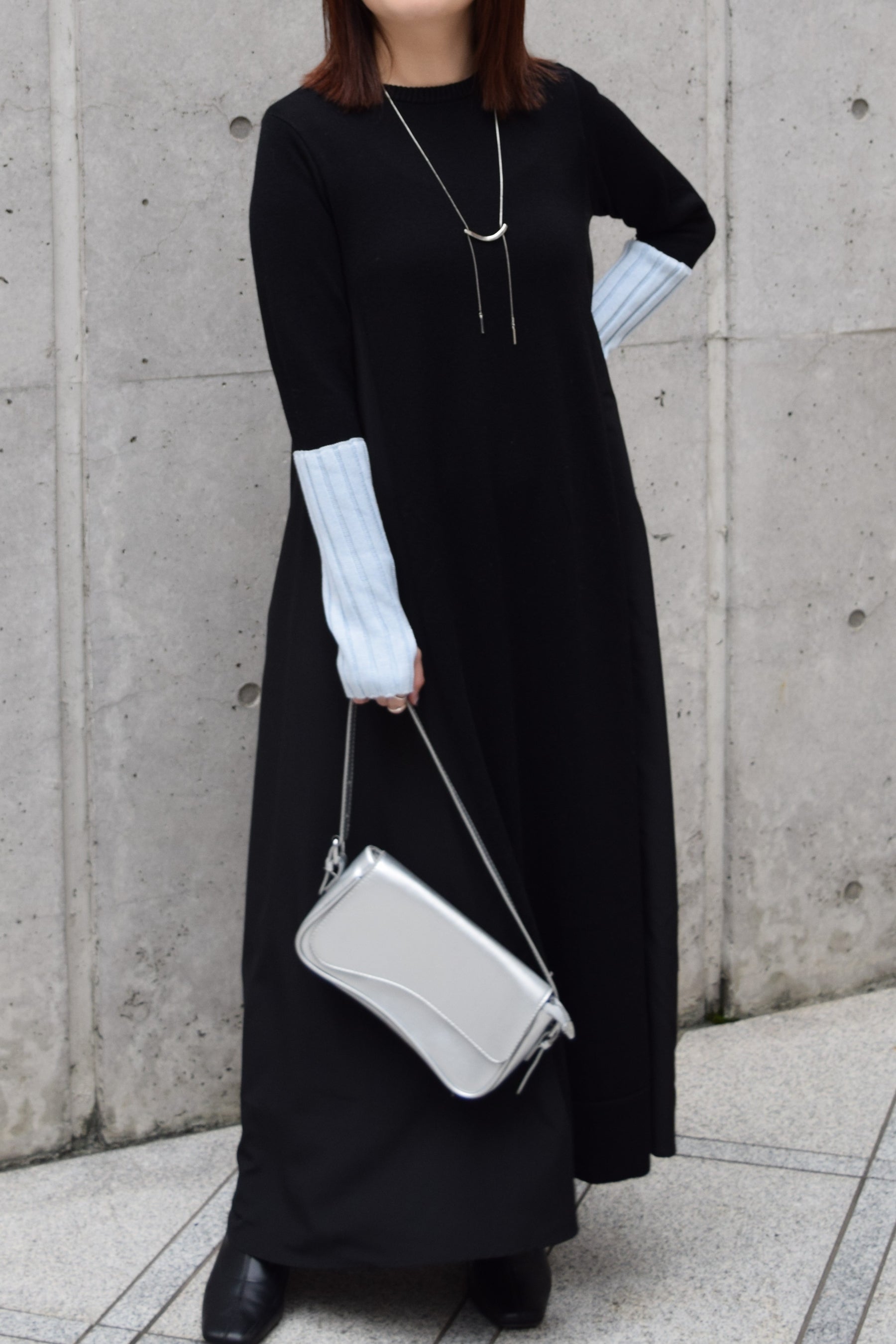 アームウォーマーライク布帛ドッキングワンピース