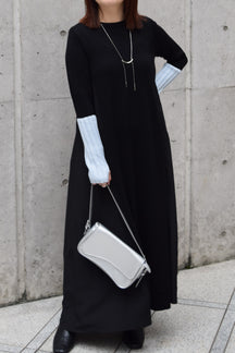 アームウォーマーライク布帛ドッキングワンピース