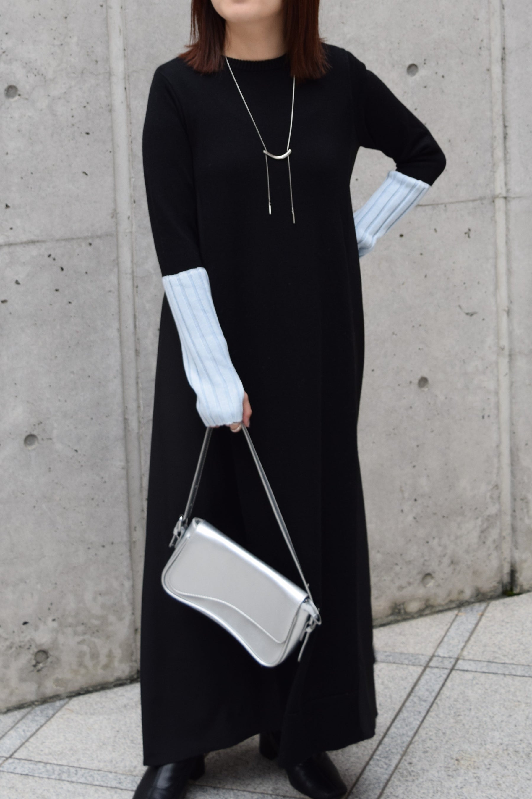 アームウォーマーライク布帛ドッキングワンピース