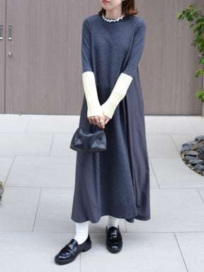 アームウォーマーライク布帛ドッキングワンピース