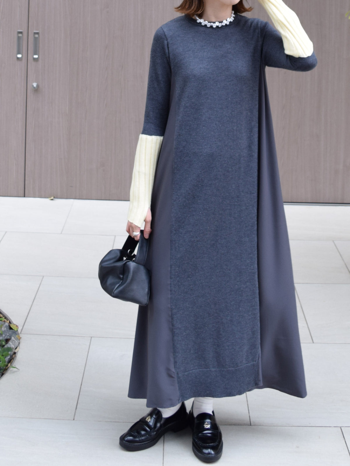 アームウォーマーライク布帛ドッキングワンピース