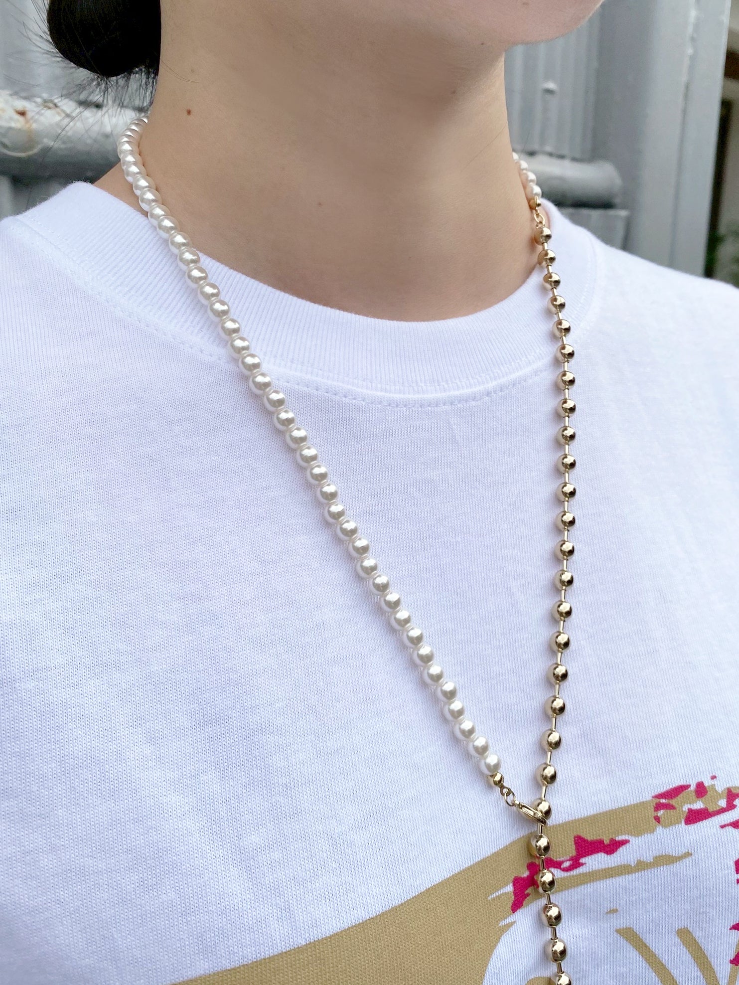 パール×ボールチェーン 5wayネックレス