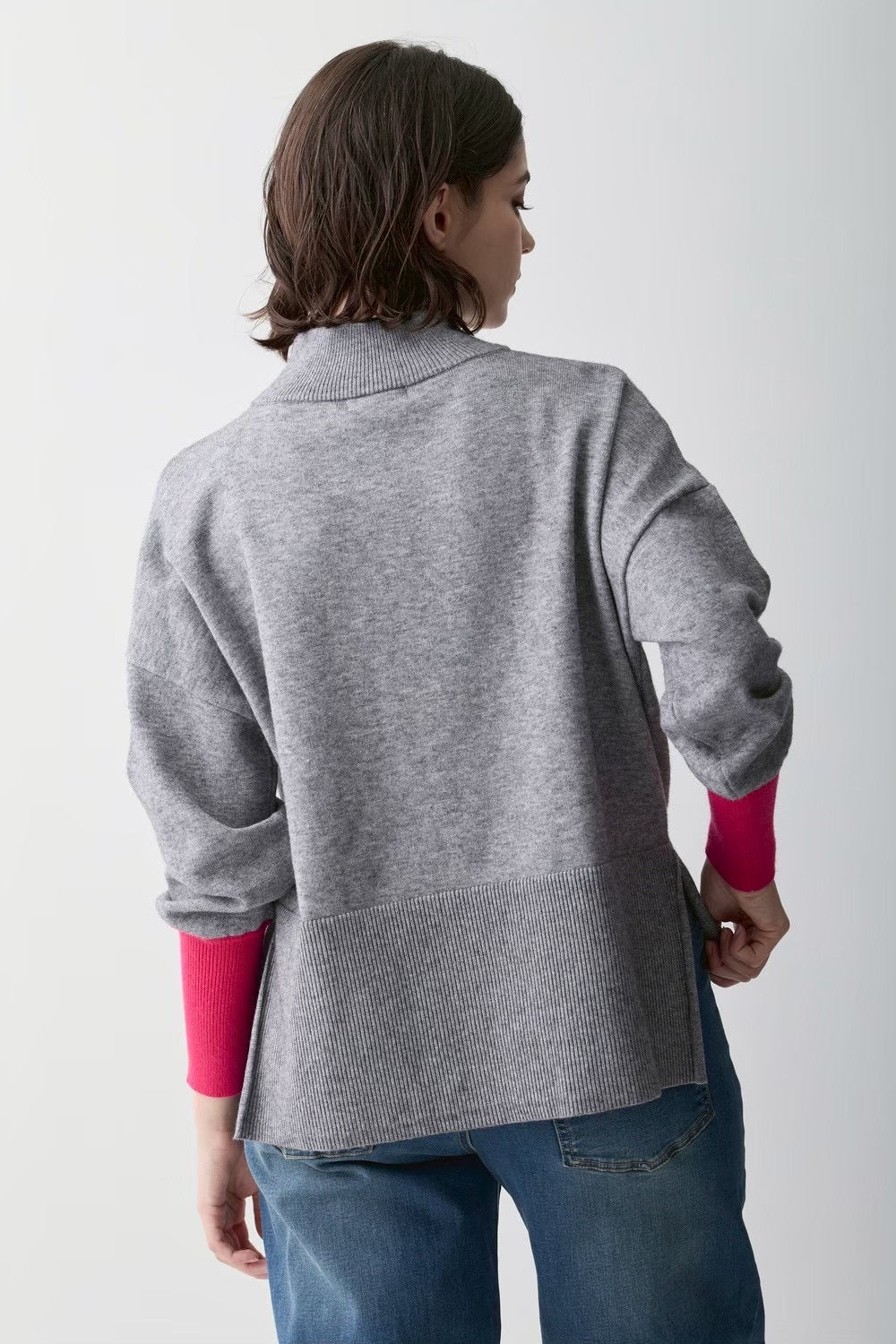 配色袖ニットプルオーバー