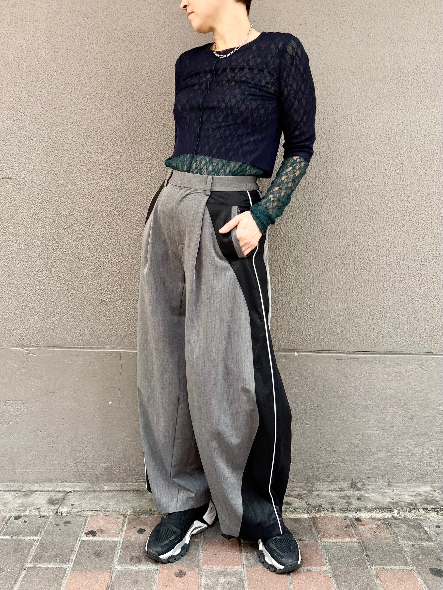 レザースイッチングコクーンワイドパンツ | LEATHER SWITCHING COCOON WIDE PANTS