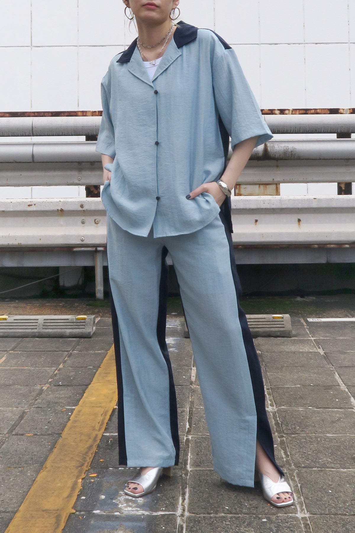 MICALLEMICALLE ( ミカーレミカーレ ) 配色オープンシャツ ブルー