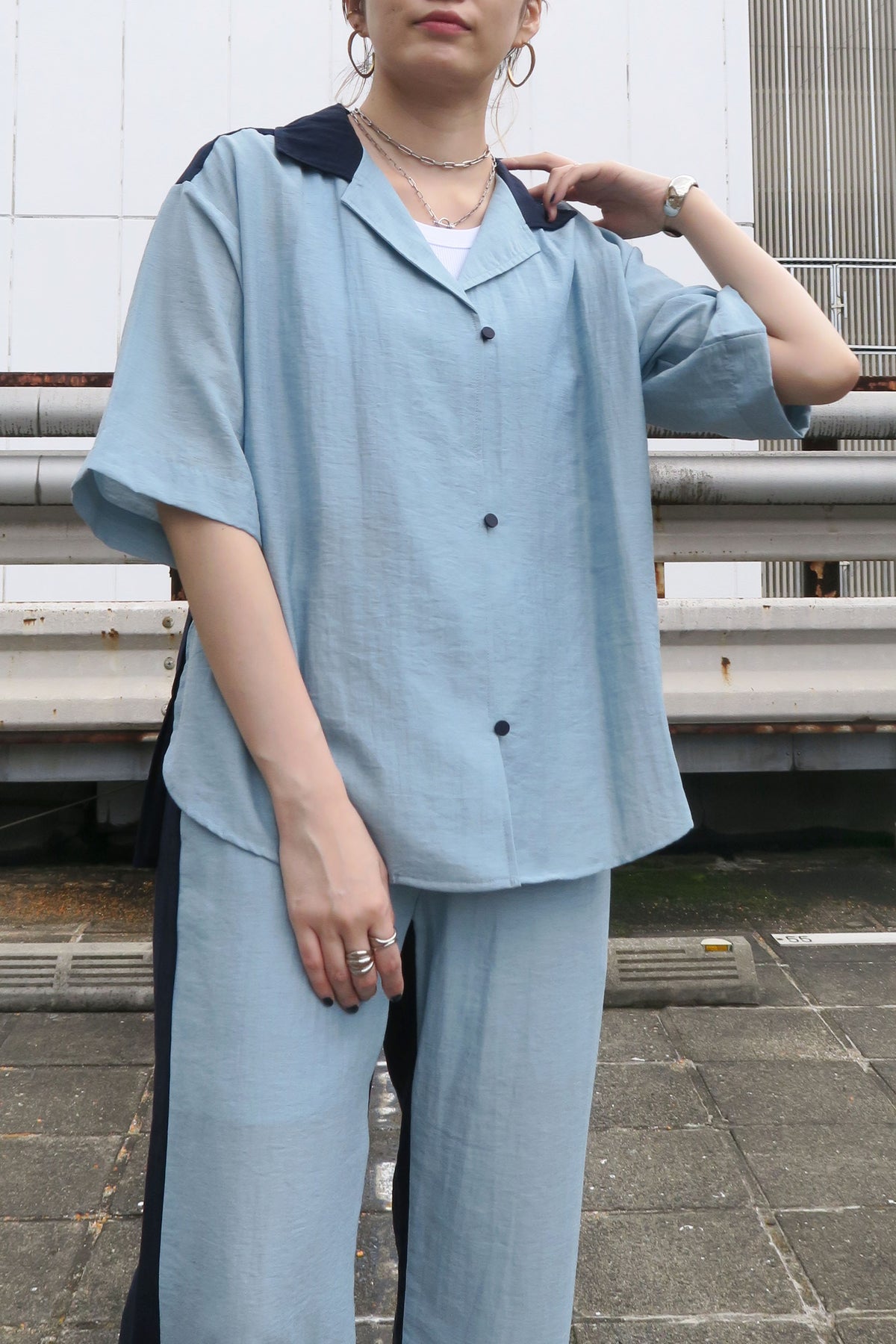 MICALLEMICALLE ( ミカーレミカーレ ) 配色オープンシャツ ブルー