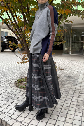 チェック×無地配色スカート