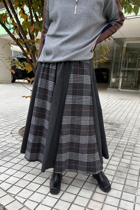 チェック×無地配色スカート