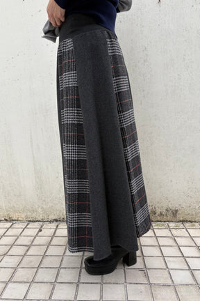 チェック×無地配色スカート