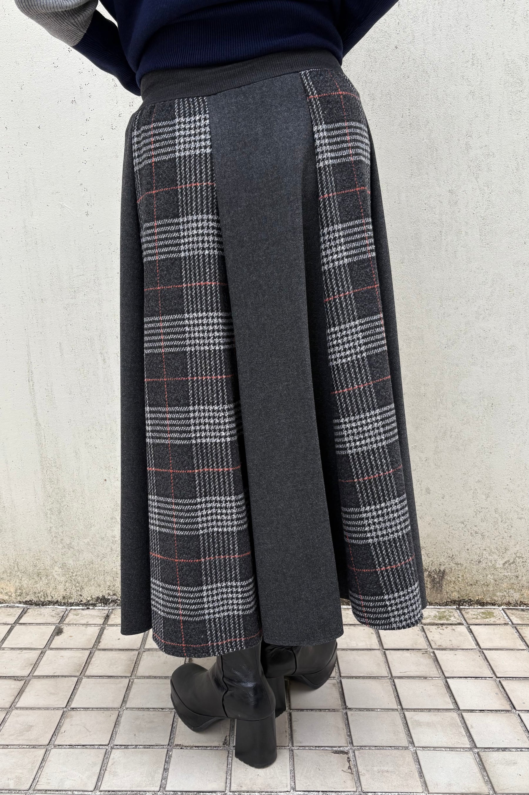 チェック×無地配色スカート