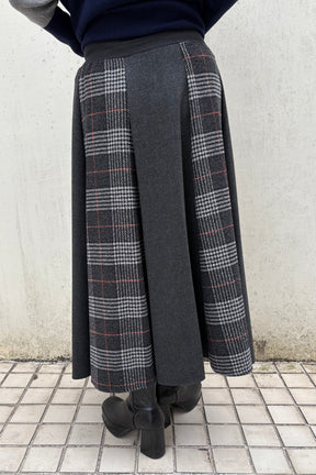 チェック×無地配色スカート