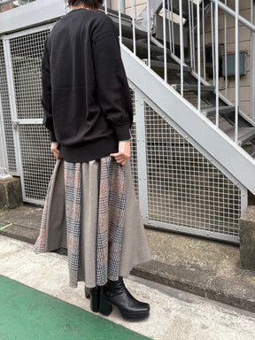 チェック×無地配色スカート