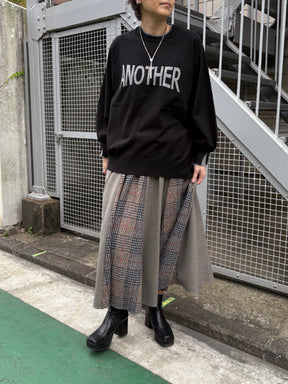 チェック×無地配色スカート