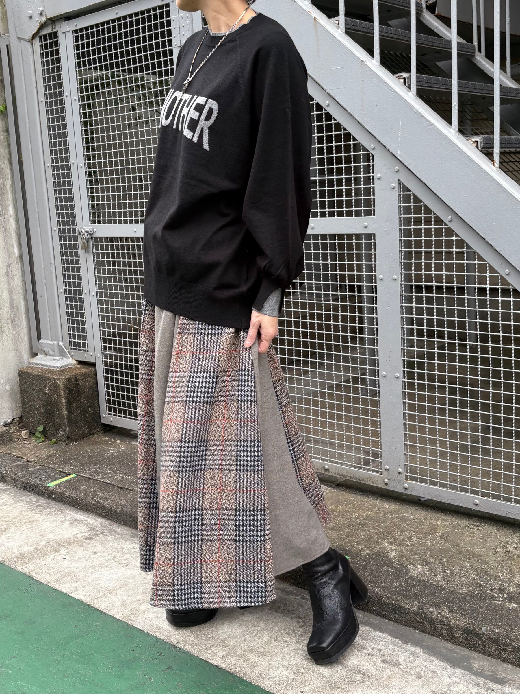 チェック×無地配色スカート