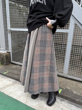 チェック×無地配色スカート