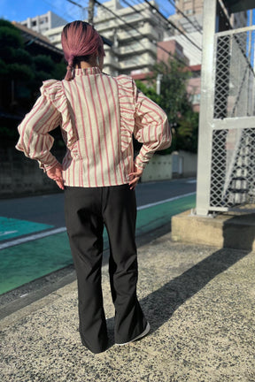 ストライプフリルブラウス