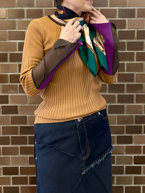 カラーブロックシアースリーブニット | COLOR BLOCK SHEER SLEEVE KNIT