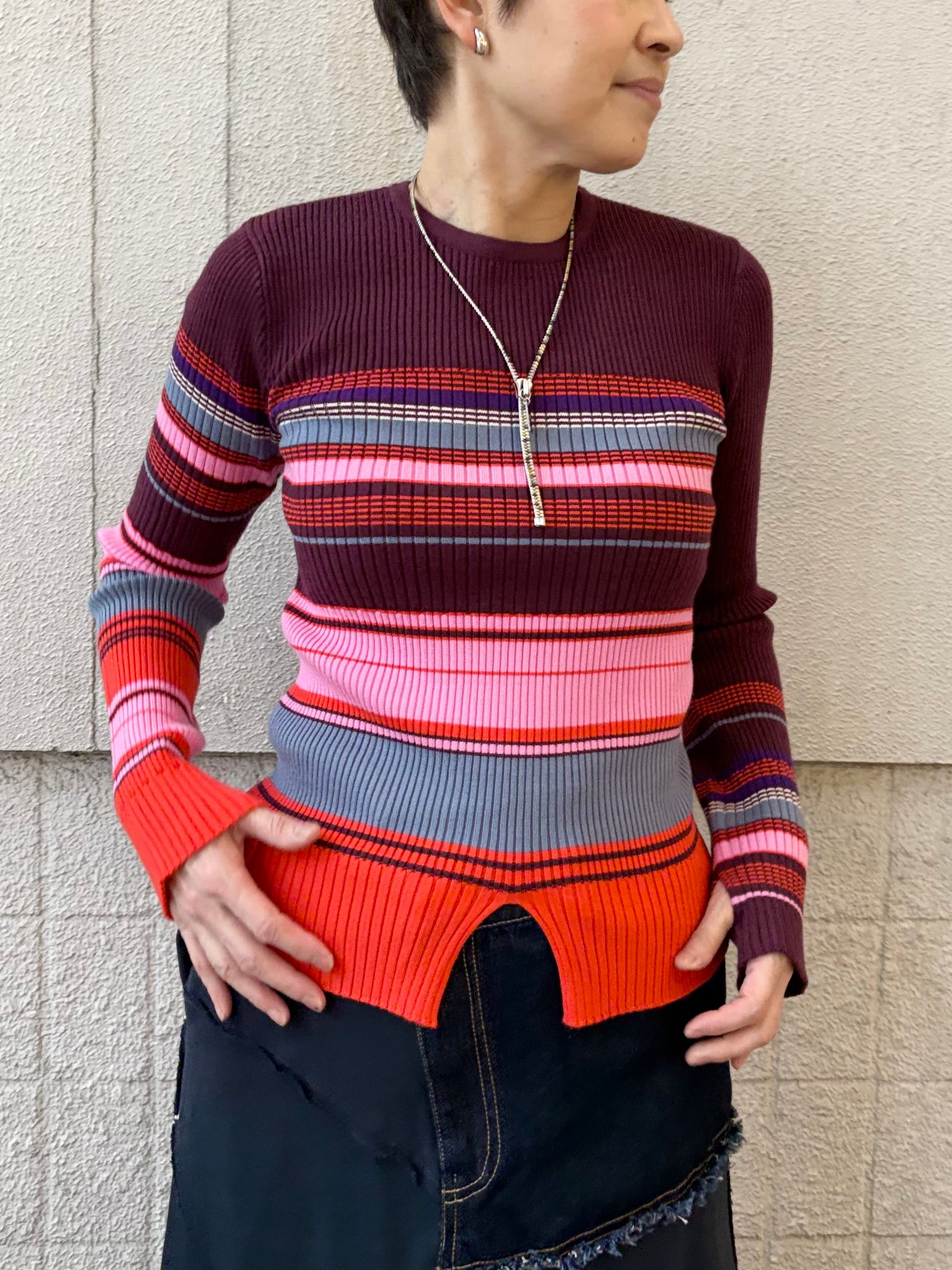 アシンメトリーボーダーリブニット | ASYMMETRY BORDER RIB KNIT