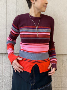 アシンメトリーボーダーリブニット | ASYMMETRY BORDER RIB KNIT