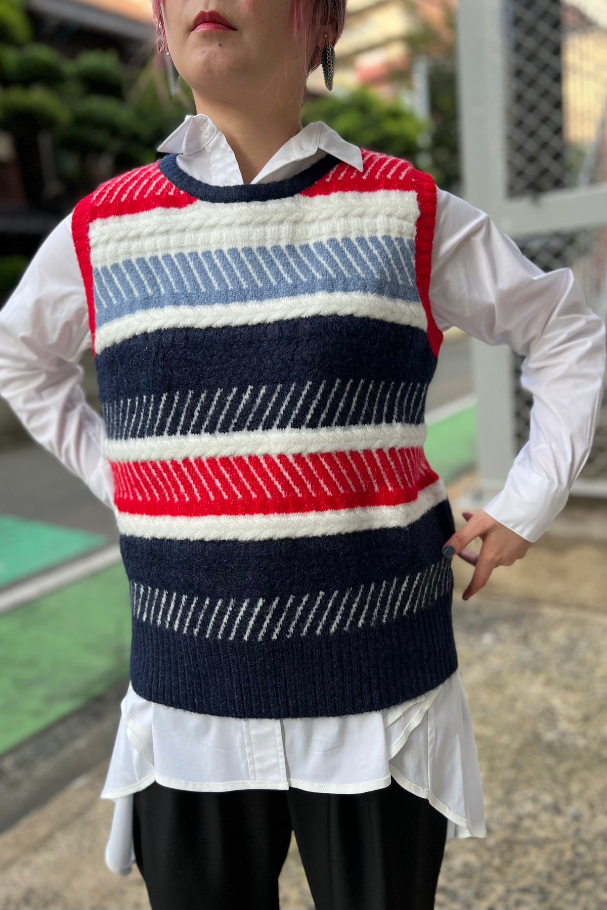 マルチボーダーニットベスト
