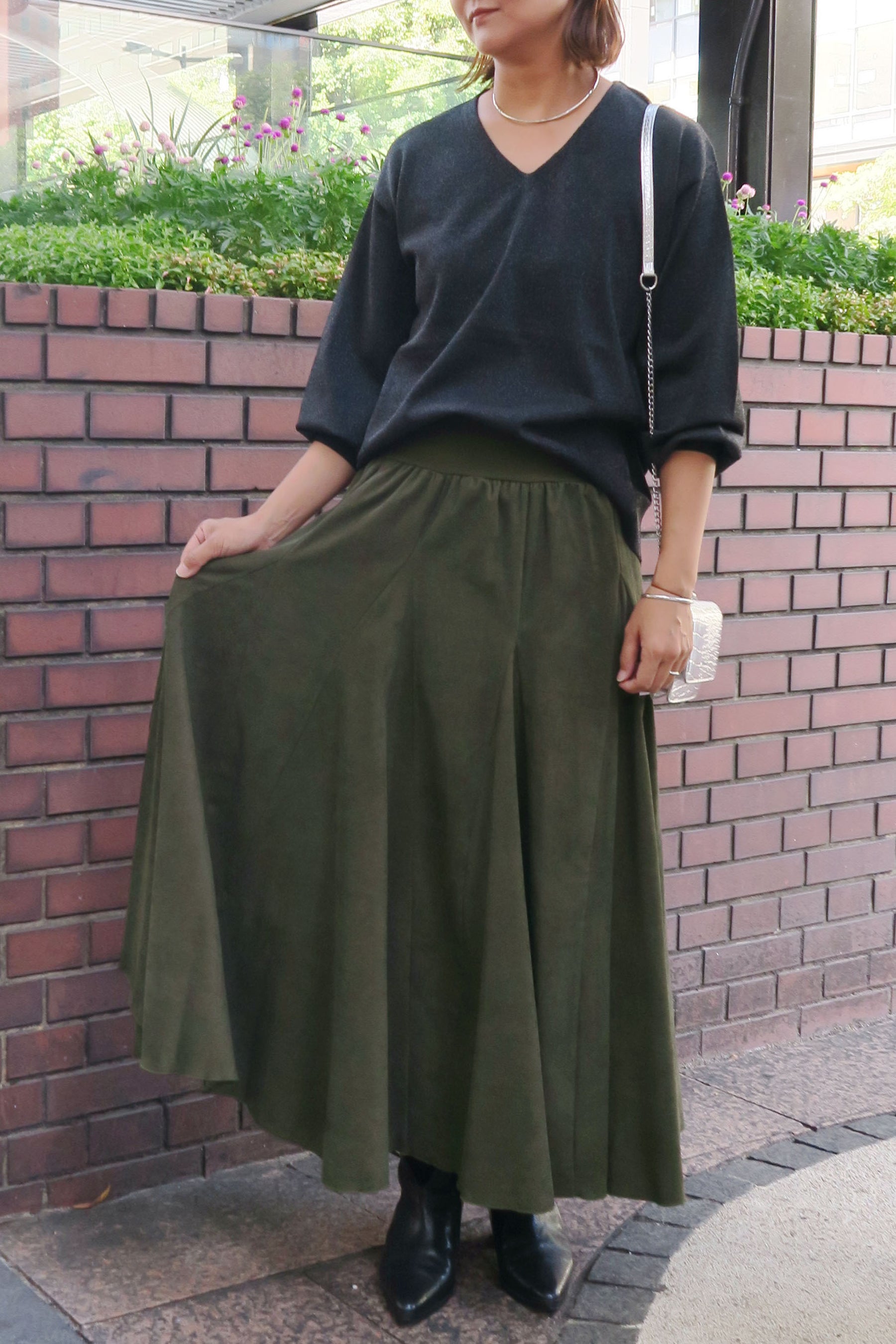 細コーデュロイロングスカート