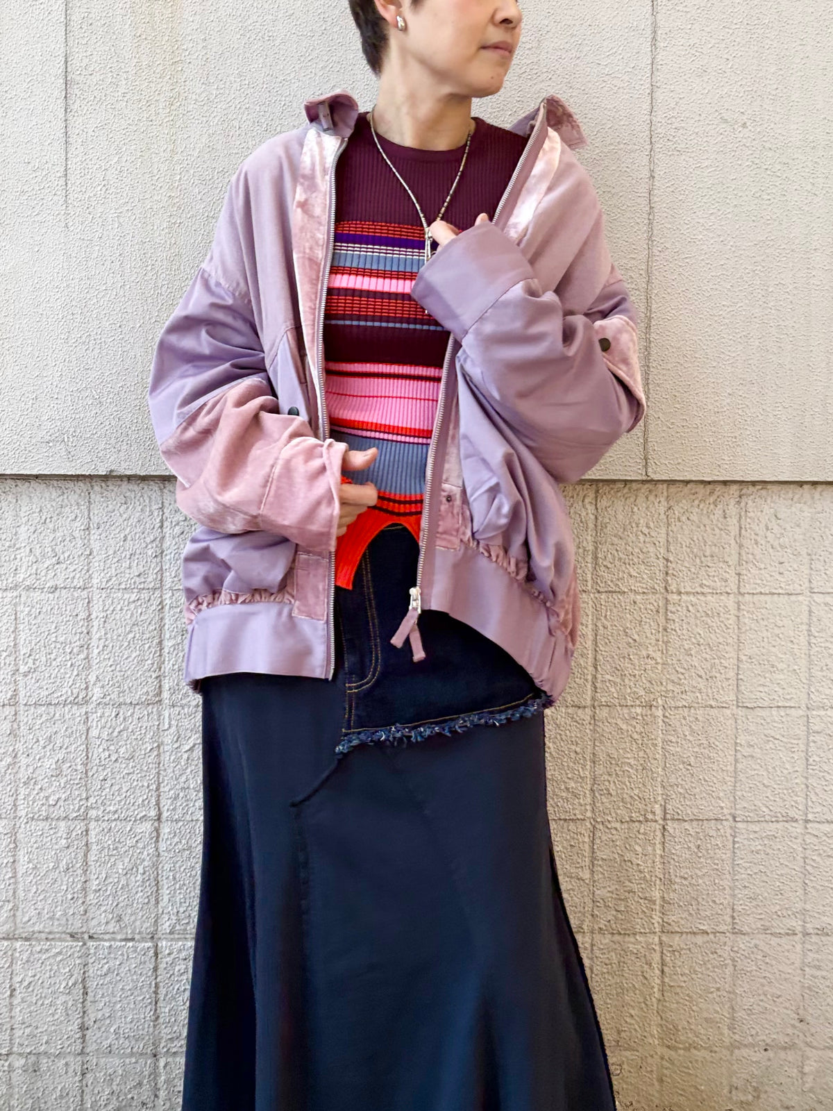 アシンメトリーボーダーリブニット | ASYMMETRY BORDER RIB KNIT