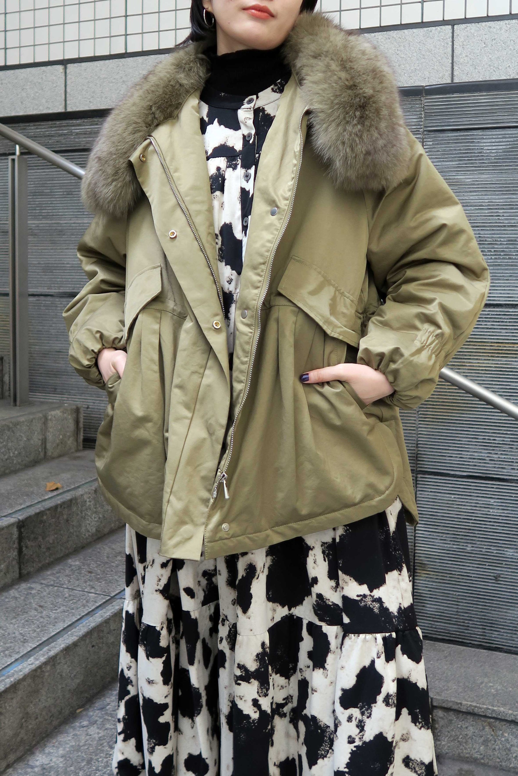 Pauline Bleu ポリーヌ・ブロー ラクーンファーカラー ブルゾン