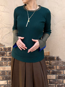 カラーブロックシアースリーブニット | COLOR BLOCK SHEER SLEEVE KNIT
